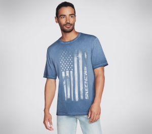 Pánské Topy Skechers Skech-Dye Flag Tee Shirt Tmavě Blankyt | CZ.M1TS301 NVY